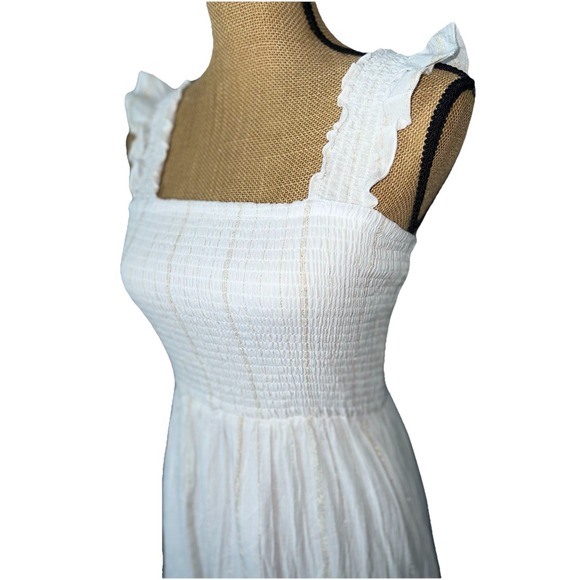 Ultra Flirt White Smocked Maxi Dress Gold Stripe Tiered Sundress Juniors M - Picture 5 of 15